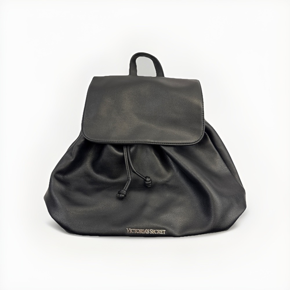 Victoria's Secret Faux Leather Getaway‎ Travel Black Mini Backpack Bag Purse